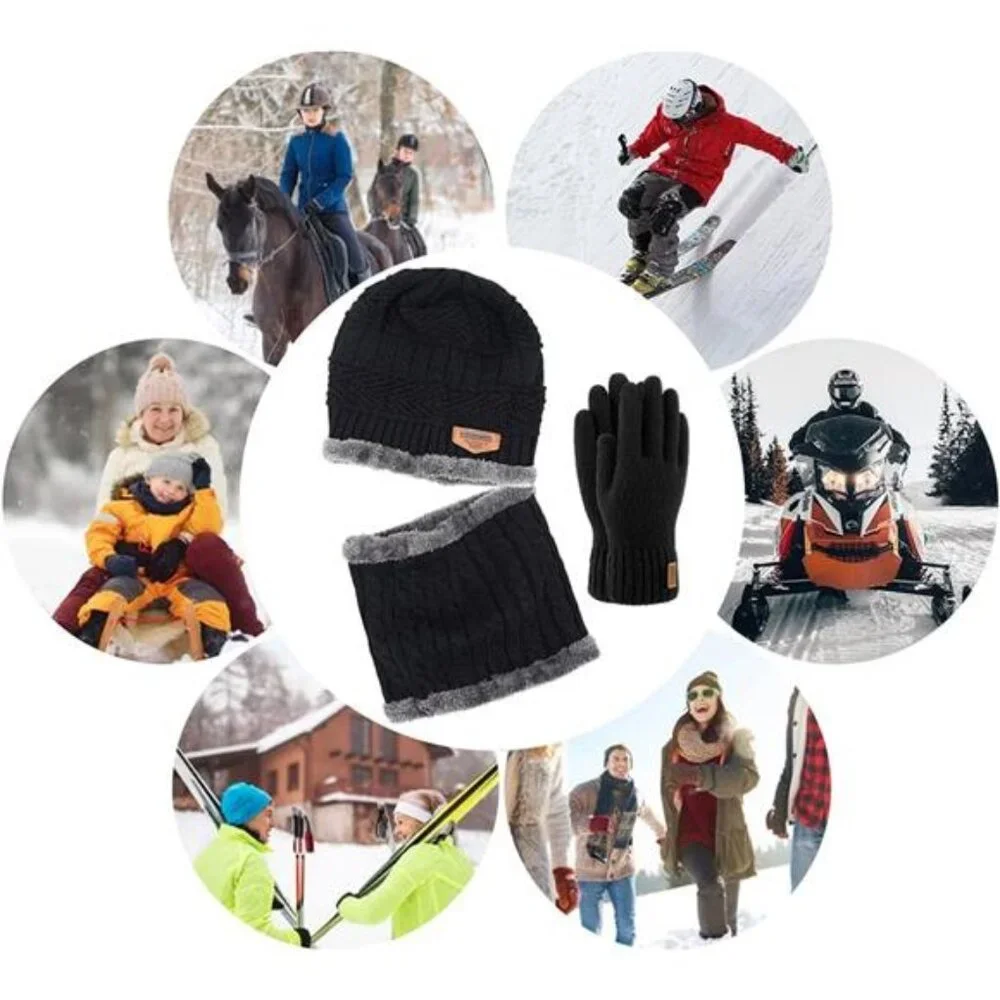 Warm Winter Beanie Hat & Scarf Set Stylish Knit Skull Cap for Men Women (05
